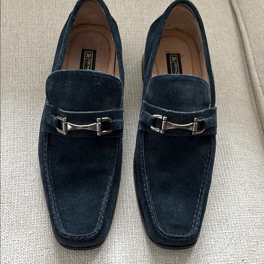 Stacy Adams Blue Suede Loafers with Silver Horsebit
